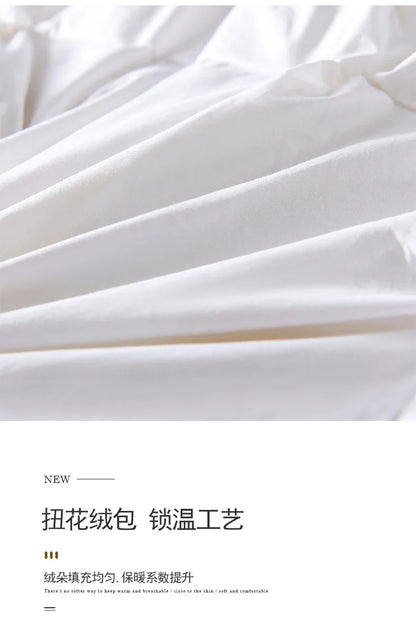 White satin-like fabric with smooth glossy texture and soft folds in a goose down soft duvet luxury blanket