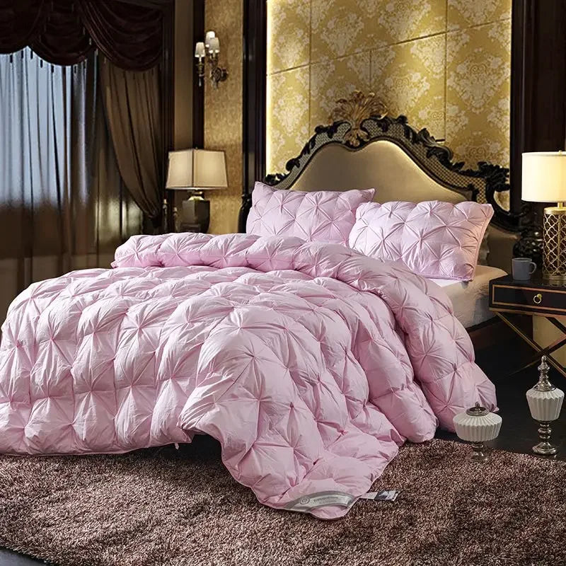 Pink quilted goose down soft duvet with diamond-stitched pattern super warm luxury comforter for king queen twin size