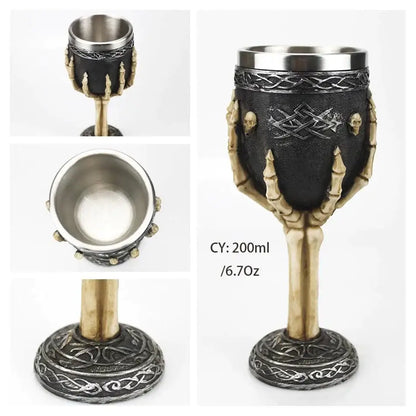 Black and gold dragon skull goblet with silver interior and celtic knot detailing stainless steel skull goblet decorbites dragon skull