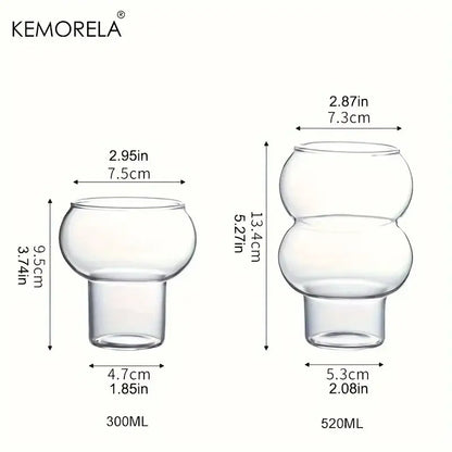 Clear glass gourd shaped glass cup set with double-bubble design and wooden handle kitchen drinkware