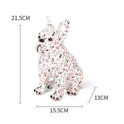 A white ceramic bulldog punk art figurine with pink and black floral pattern for decorbites punk art resin decor