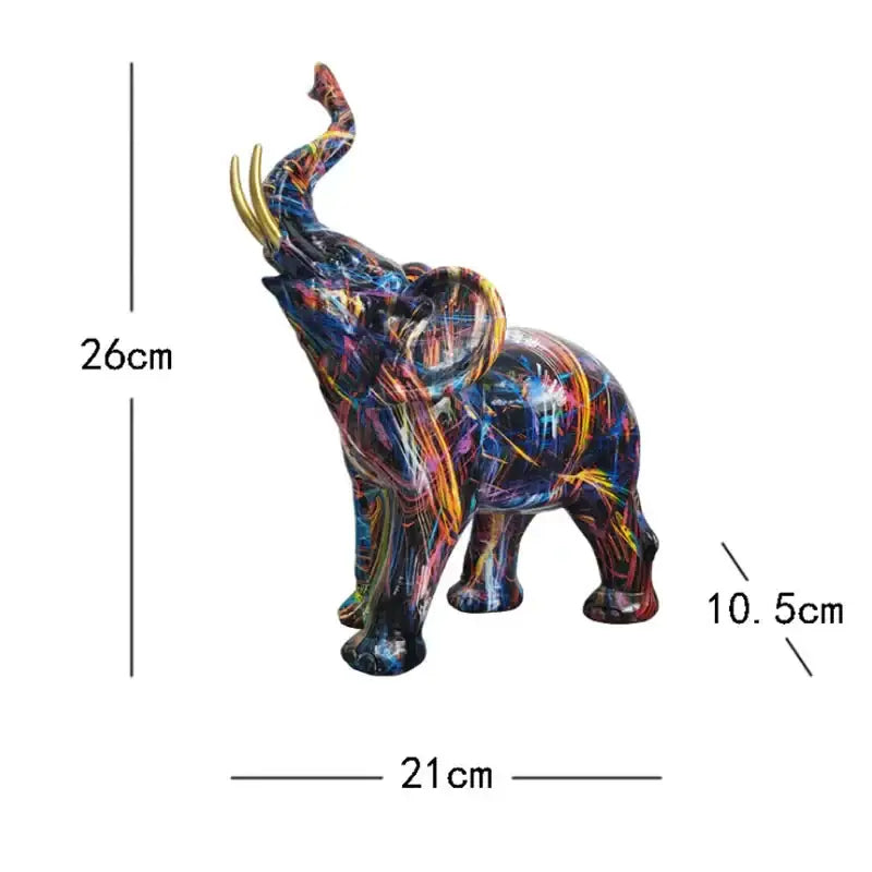 A vibrant graffiti resin elephant sculpture with golden tusks and glossy finish for living room decorbites elephant decor