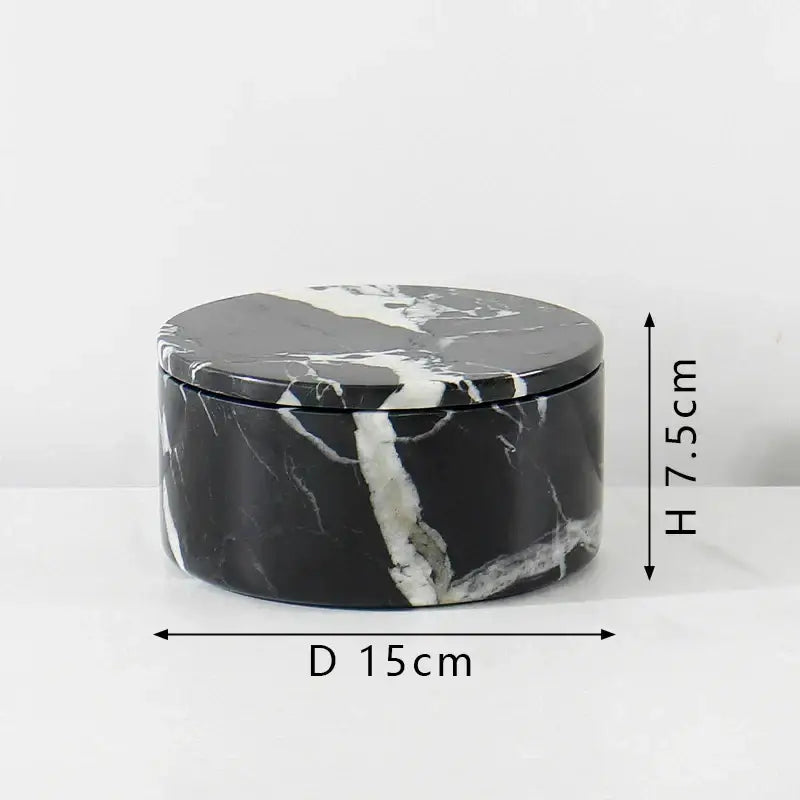 Grand antique black and white marble round storage jar with lid 15cm diameter 7.5cm high decorbites grand antique