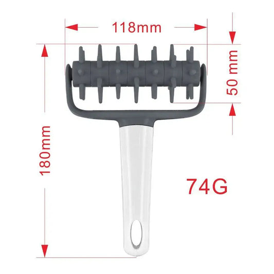 Gray and white silicone dough roller pastry with handle by decorbites for baking and food preparation