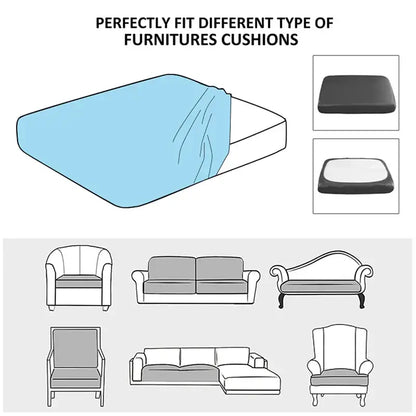 Light blue stretchy cushion cover made of elastic fabric designed to fit various furniture types for living room use