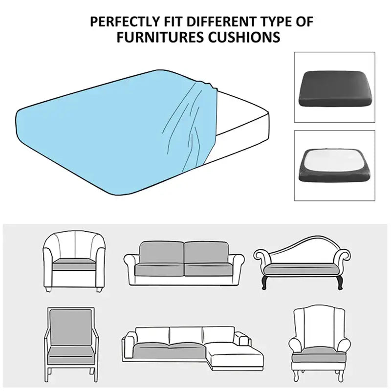 Light blue stretchy cushion cover made of elastic fabric designed to fit various furniture types for living room use