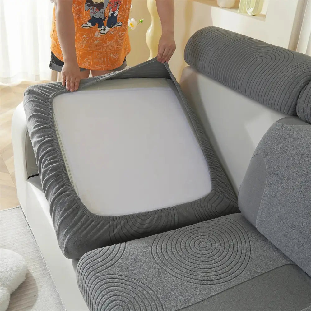 Gray circular textured polar fleece modular sofas cover with accent chairs design for living room use