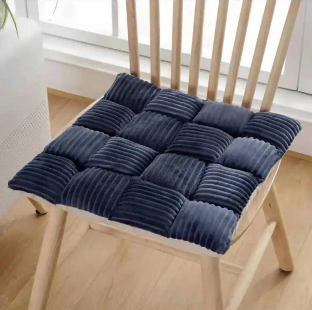 Navy blue corduroy quilted chair pad showcasing decorbites corduroy cushion quality for dining room seating comfort