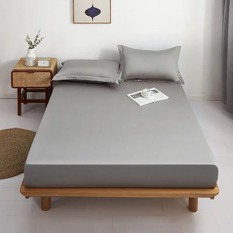 Gray decorbites cotton fitted sheet set featuring a smooth texture and elastic edge for bedroom bedding use