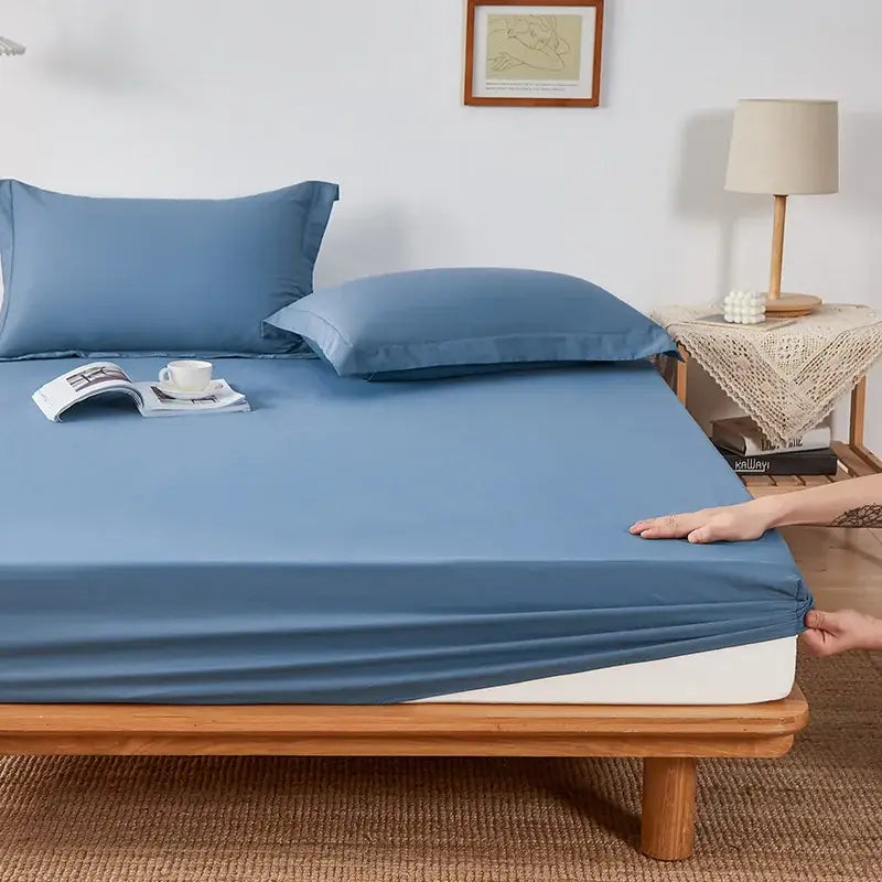 Blue decorbites cotton fitted sheet with smooth stretchy fabric snugly fits mattress in bedroom sheet set