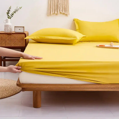 Bright yellow decorbites cotton fitted sheet with smooth stretchy fabric from gray decorbites sheet set