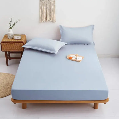 Light blue decorbites cotton fitted sheet with smooth stretchy fabric in a bedroom sheet set for comfortable bedding