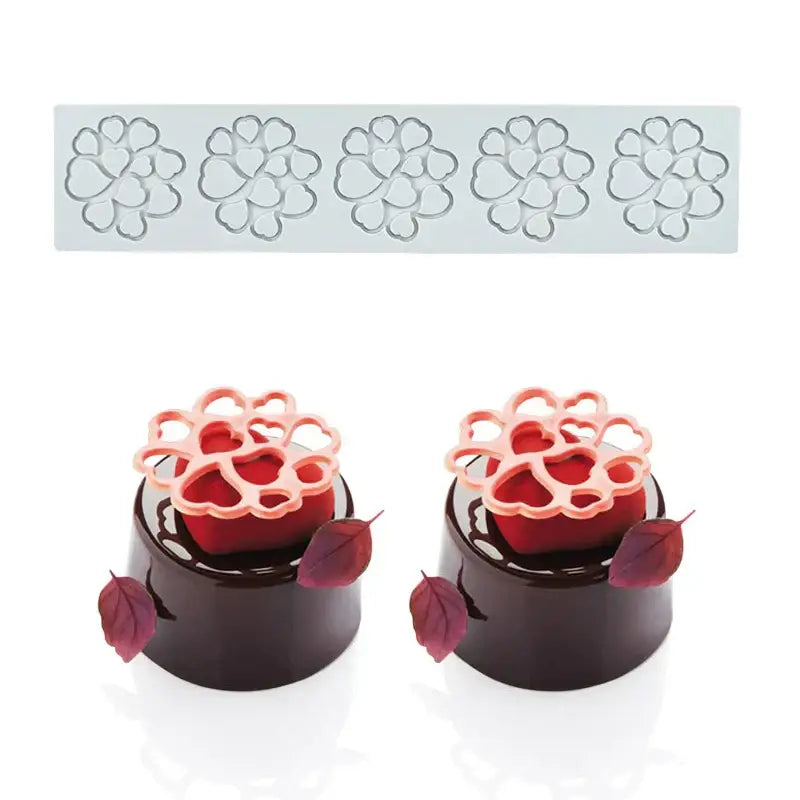 Gray floral and heart leaf silicone mold set with pink floral heart leaf decorbites heart leaf for dessert decoration