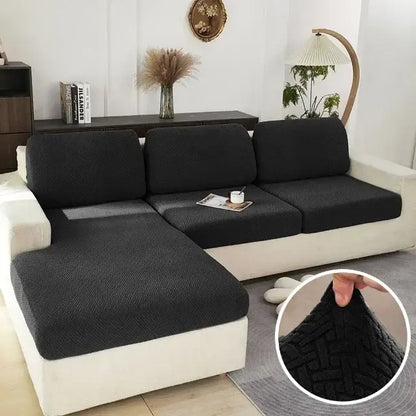 Black textured fabric sofa cover with subtle woven pattern for gray herringbone stretch sofa seat living room protector