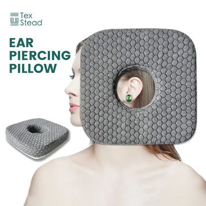 Gray hexagonal textured ear hole sleeper pillow by tex stead designed for decorbites comfort in the bedroom