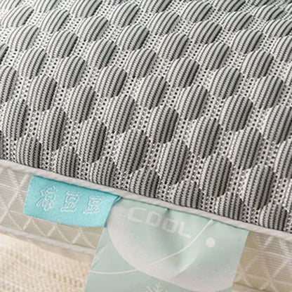 Gray mesh pillow cover with breathable textured pattern and light blue tags for decorbites ice rayon cooling pillow