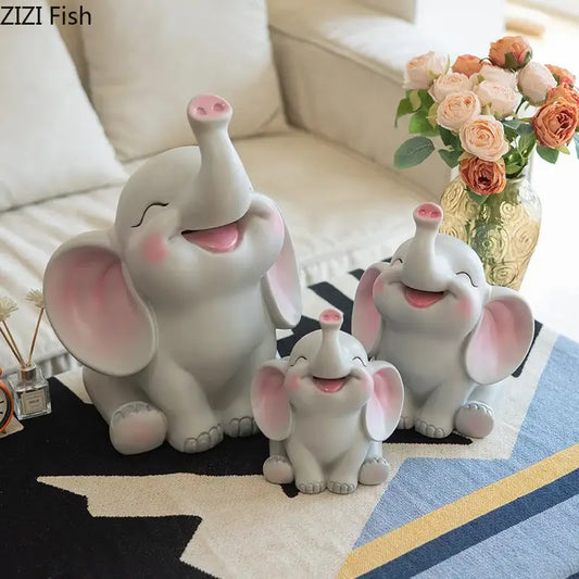 Set of three glossy ceramic gray and pink elephant savings jar piggy banks for nursery bedroom decor