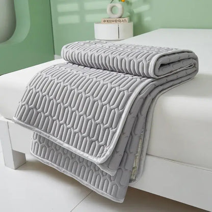 Gray quilted cooling latex summer mat set with textured honeycomb pattern and soft fabric edges for bedroom use decorbites cooling latex