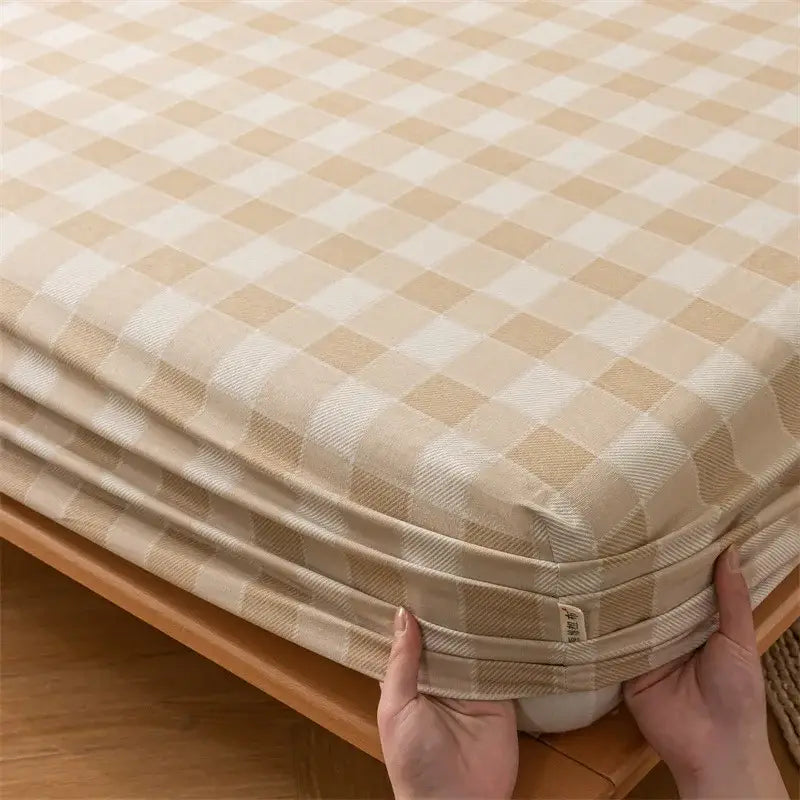 Beige and white checkered mattress cover with soft woven fabric texture for gray red and black plaid cotton sheet set fitted sheet decorbites coarse cloth
