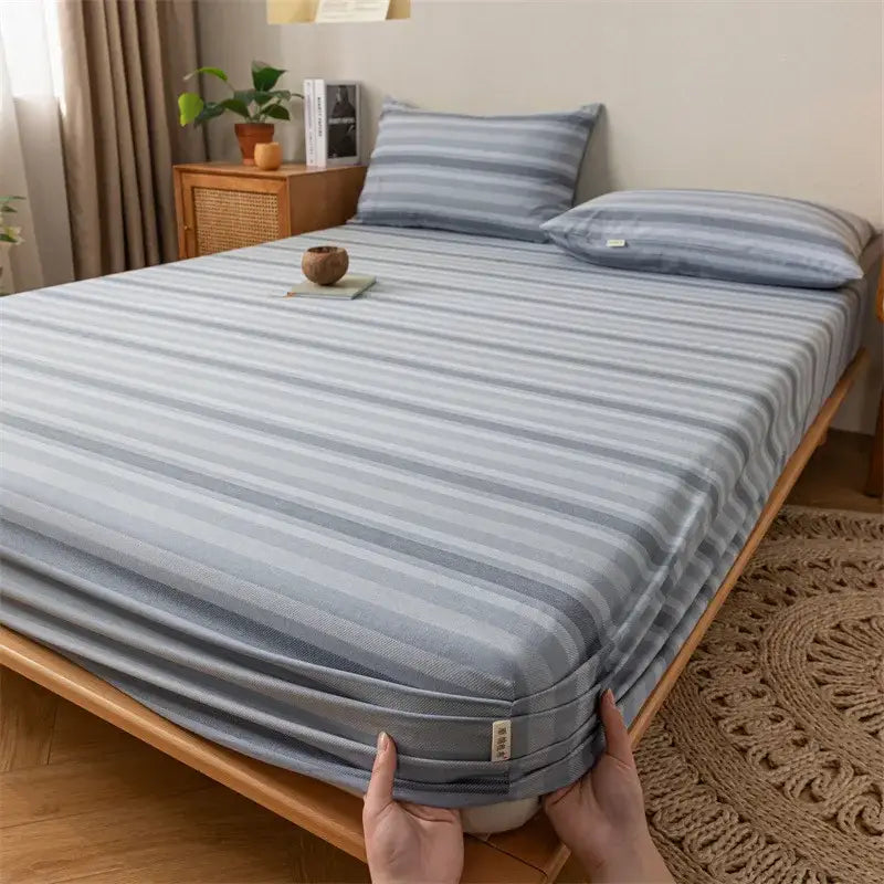 Blue and white striped fitted sheet with soft stretchy fabric in gray red and black plaid cotton sheet set decorbites coarse cloth