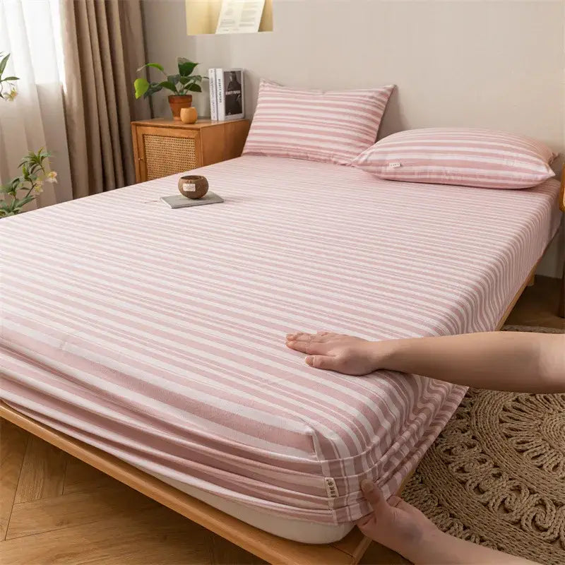 Pink and white striped fitted sheet with soft stretchy fabric finish from gray red and black plaid cotton sheet set decorbites coarse cloth