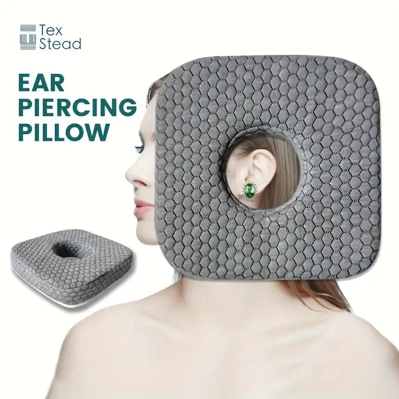 Gray hexagonal-textured comfort ear guard pillow by tex stead designed for cnh relief and decorbites comfort ear support