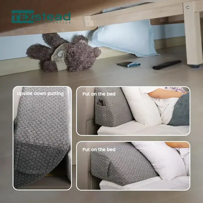 Gray hexagonal patterned memory foam bed wedge pillow from texstead for bedroom mattress gap filler and support