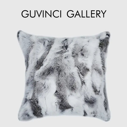 A plush gray faux rex faux rex rabbit fur cushion cover in gray and white for living room decorbites gray faux throw pillow
