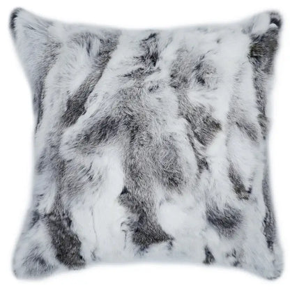 A plush gray and white faux rex rabbit fur cushion cover for living room decorbites gray faux throw pillow
