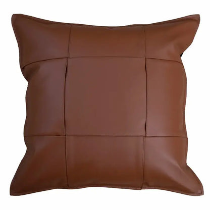 Brown leather throw pillow with quilted grid pattern complementing decorbites gray faux rex rabbit fur living room cushion cover