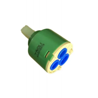 Green and beige 40mm ceramic faucet cartridge with three blue ceramic seats for kitchen valve replacement