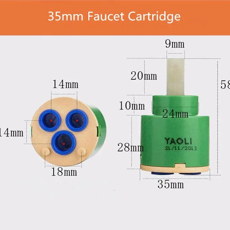Green and beige 35mm ceramic cartridge with three blue rubber seals for kitchen faucet mixer 3-year warranty ceramic cartridge