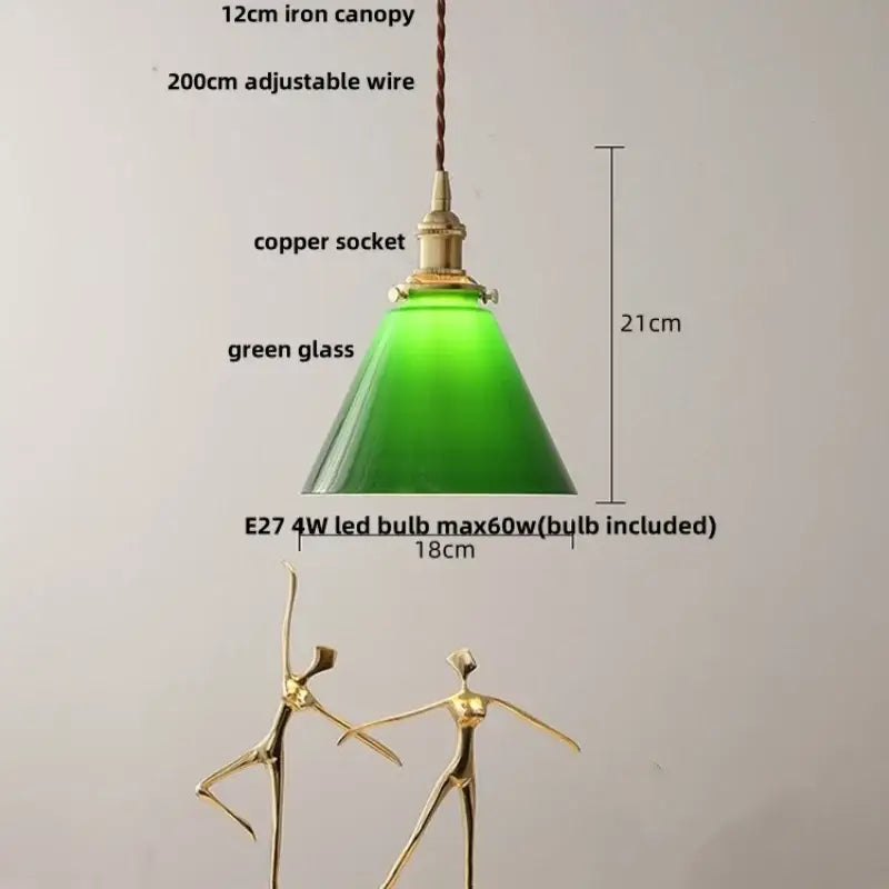 Green glass pendant light with copper canopy led featuring a 12cm iron canopy ideal for dining room decorbites design
