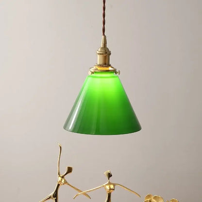 Green glass pendant light with brass hardware and decorbites copper canopy led for dining room lighting