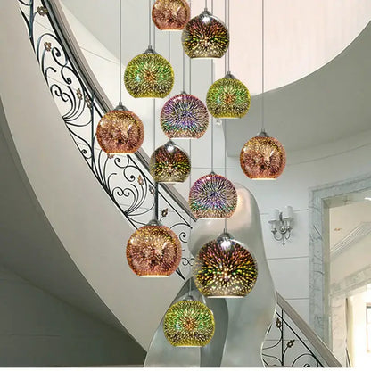 Green and gold mosaic colorful glass ball pendant light with iridescent firework patterns for dining room decorbites colorful glass