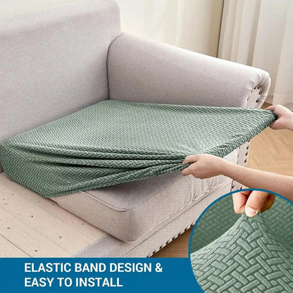 Green jacquard sectional sofa couch cover with woven elastic fabric texture for living room cushions