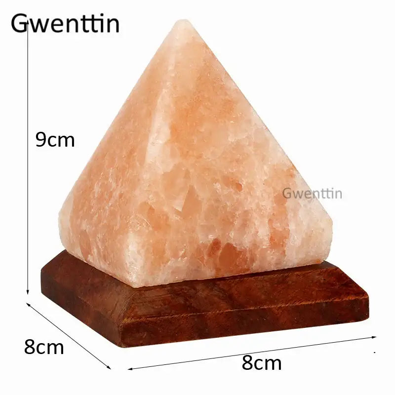 A 9cm tall peach himalayan salt pyramid lamp with polished wooden base crystal usb salt night light decorbites crystal usb