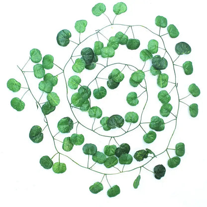 Green silk artificial ivy hanging garland with glossy round leaves and thin wire stems for garden decorbites green silk decor