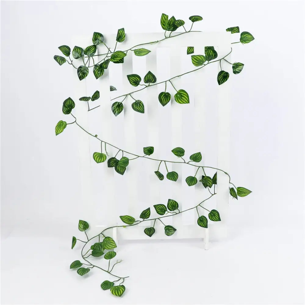 Green silk artificial ivy hanging garland with heart-shaped striped leaves for decorbites green silk decor
