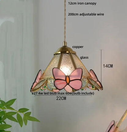 Delicate pink butterfly pendant light with copper accents and 20cm adjustable wire for decorbites clear glass led lighting