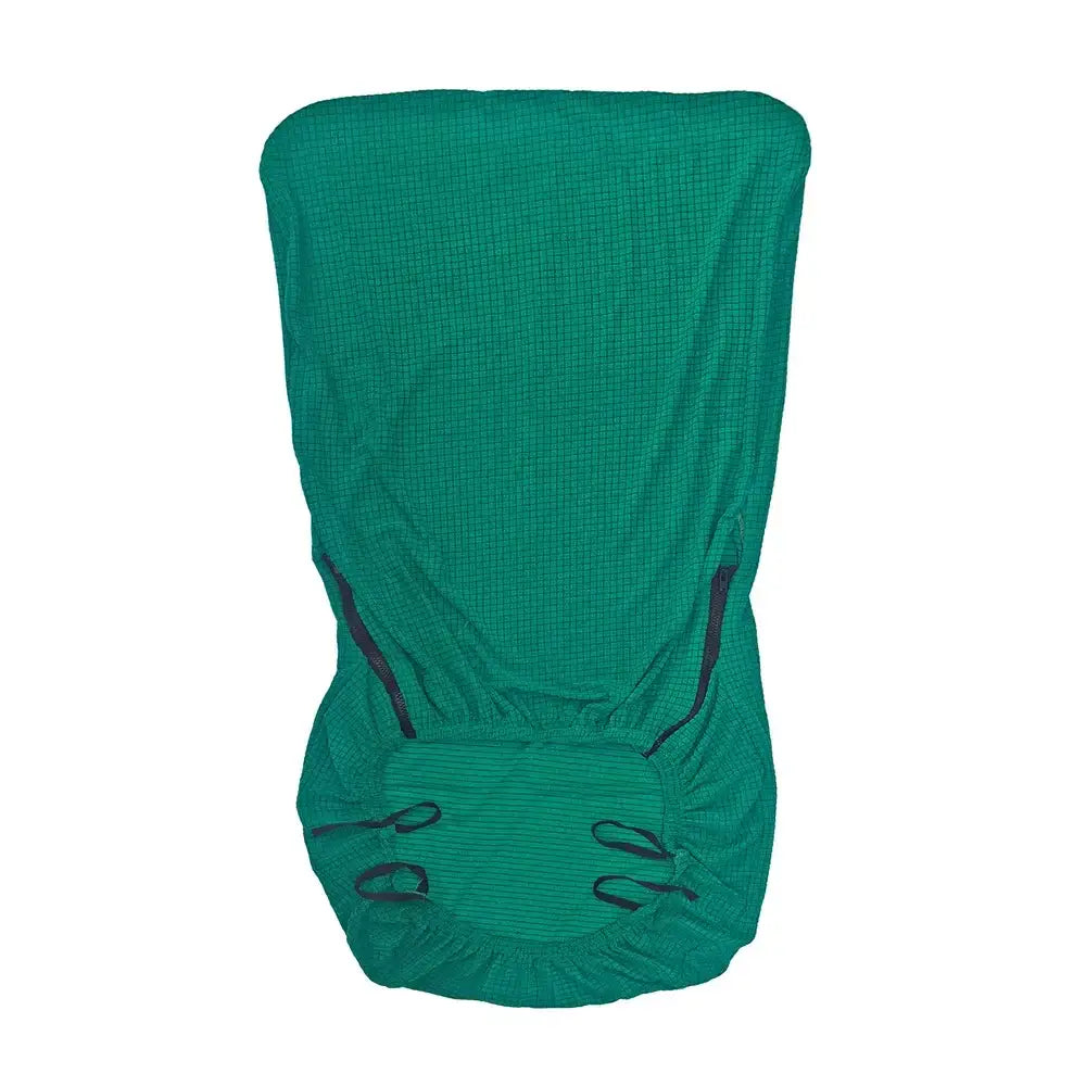 Green textured jacquard elastic seat cover with black drawstrings and elasticated hem for dining room chairs by decorbites