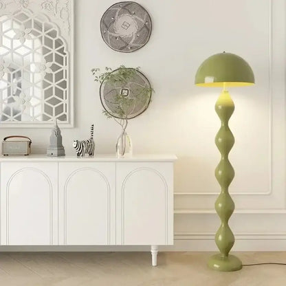 Olive green glossy sculptural floor lamp with dome shade and segmented base for decorbites circle mushroom floor lighting