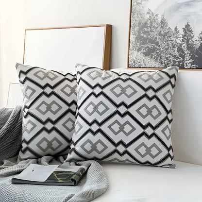 Grey geometric embroidered cushion cover with gray and white zigzag pattern for living room decorbites grey geometric decor