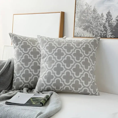 Grey geometric embroidered cushion cover with soft textured fabric in grey and white for living room decorbites decor