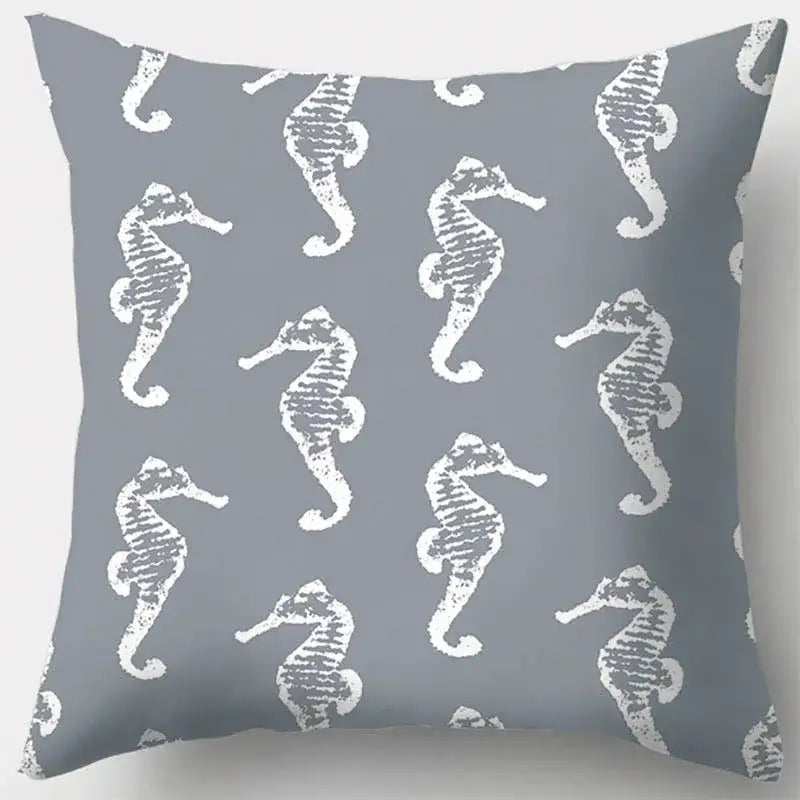 Gray throw pillow case with white textured seahorse pattern showcasing grey geometry design for living room decor
