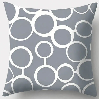 Grey throw pillow case with modern grey geometry pattern of overlapping white circles for living room decor