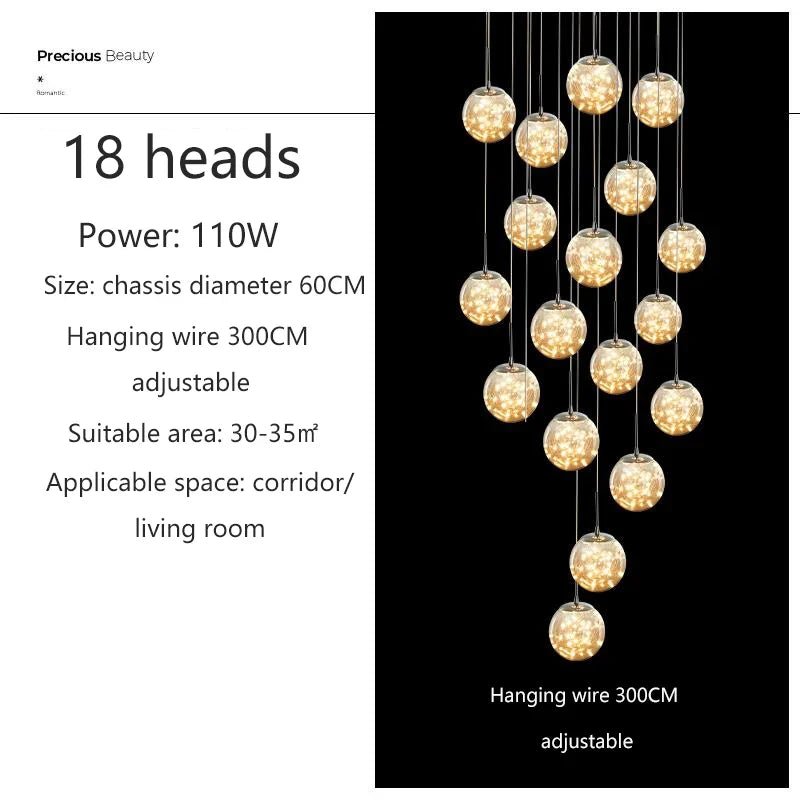 Gypsophila Glass Bubble Staircase Pendant Chandelier - Decorbites