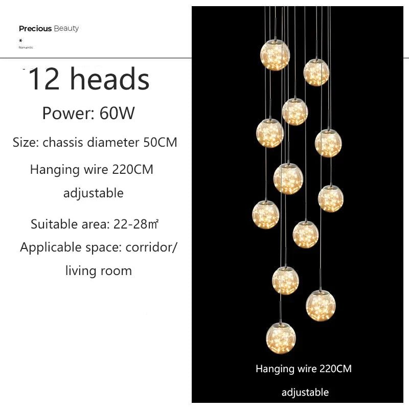 Gypsophila Glass Bubble Staircase Pendant Chandelier - Decorbites