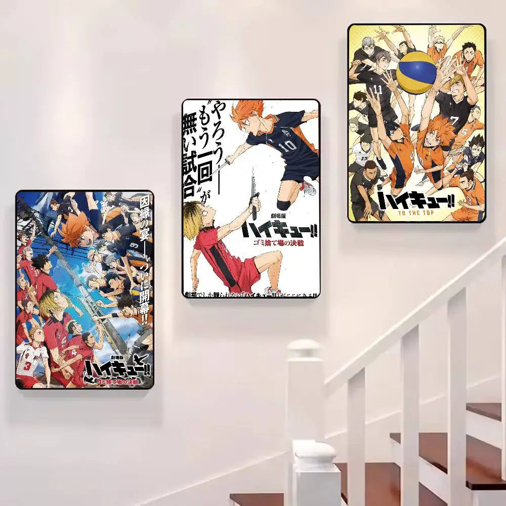 Three rectangular hot anime haikyuu posters with vibrant colors printed on glossy waterproof paper for home decor