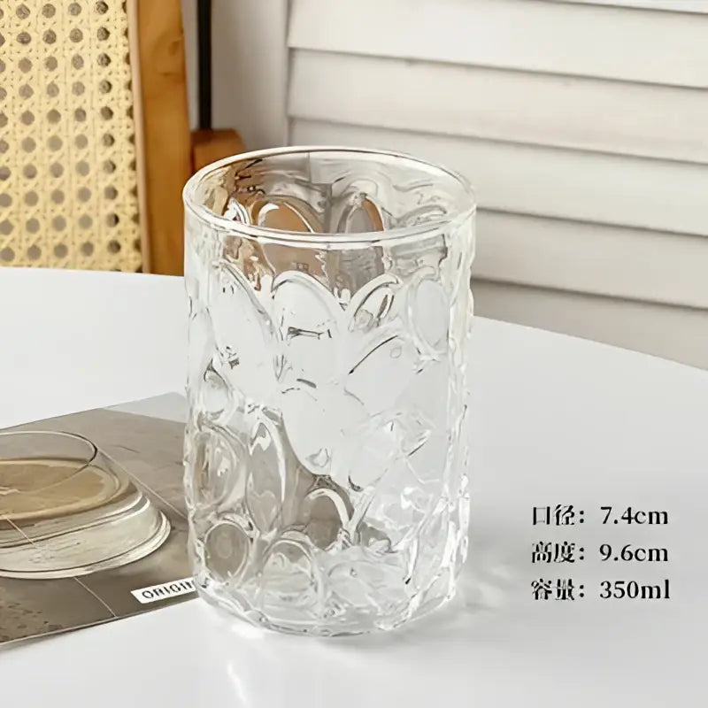 Hammered clear glass cafe coffee cup with textured bubble pattern ideal as decorbites glass cafe kitchen tumbler